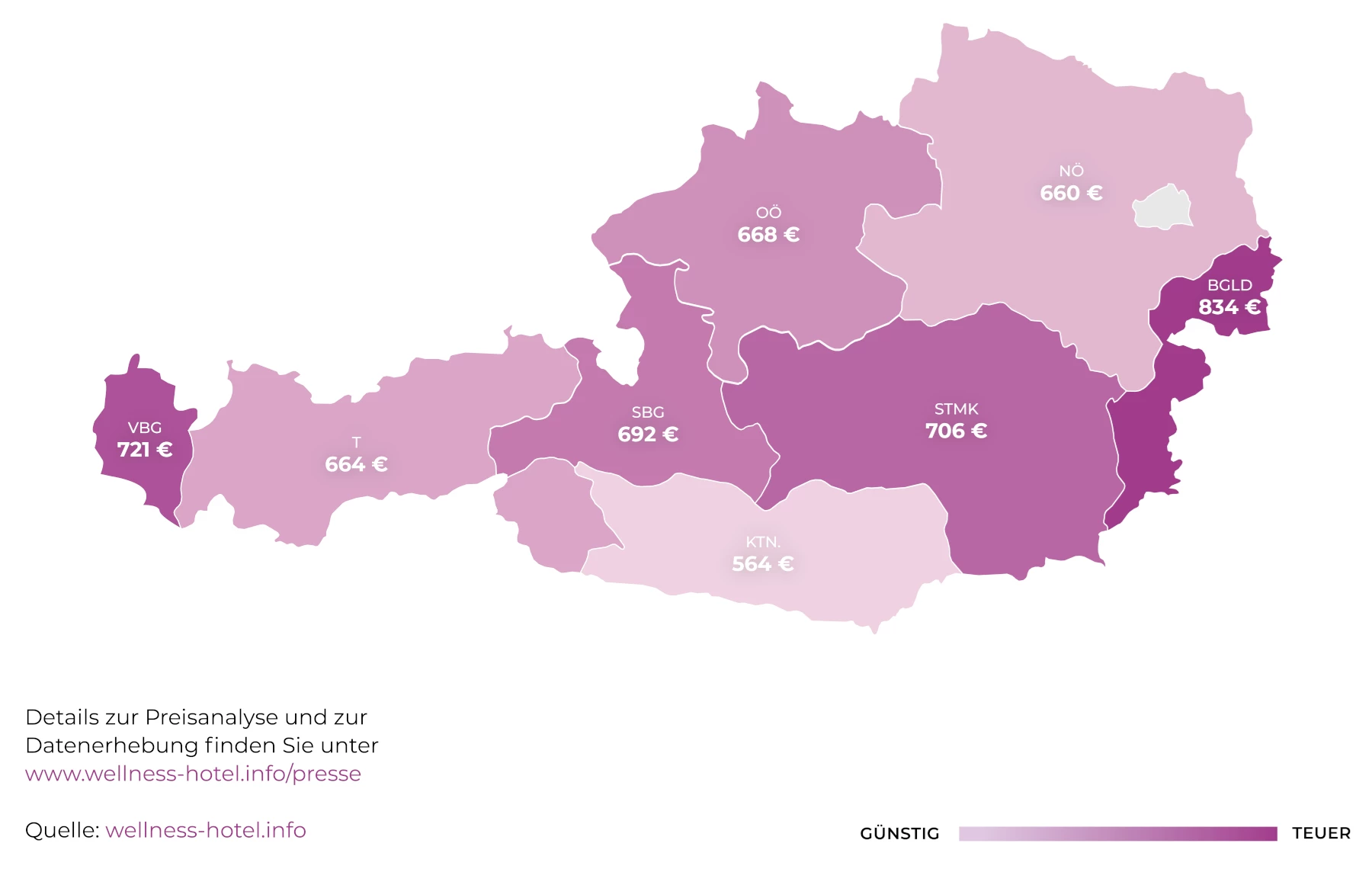 Übersicht Wellnesshotel Preise Österreich 2025 Österreich-Karte