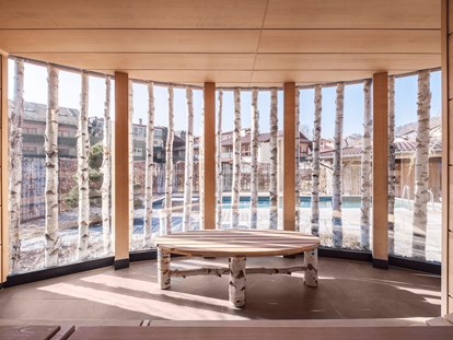 Wellnessurlaub - Shiatsu Massage - Birkensauna mit Panorama-Glasfront  - Hotel Zum Kramerwirt
