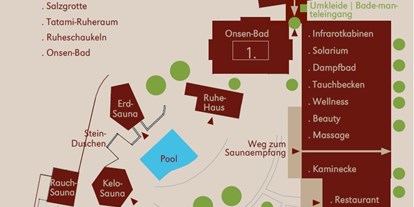 Wellnessurlaub - Parkplatz: gebührenpflichtig in Gehweite - Lipperswil - Lageplan Saunen - bora HotSpaResort