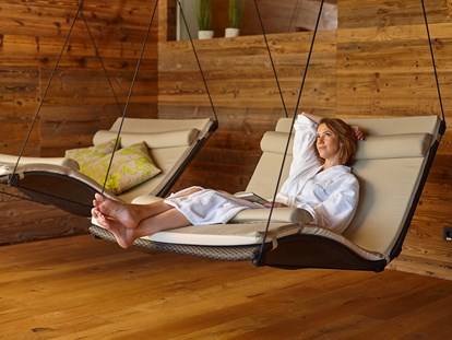 Wellnessurlaub - Shiatsu Massage - einfach relaxen...
Hängeliegen im Ruheraum vom Garten-SPA - Biohotel Eggensberger****