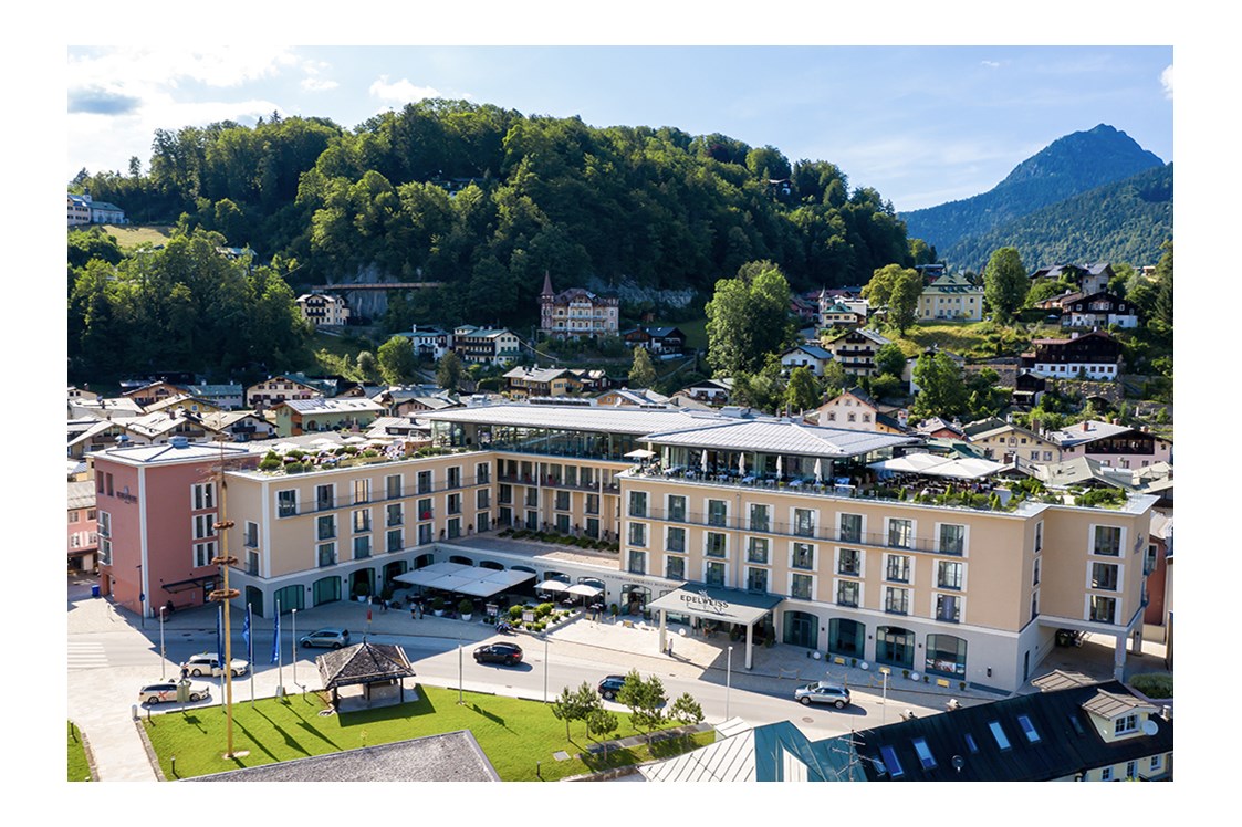 Wellnesshotel: Hotel EDELWEISS-Außenansicht mit schönem Blick auf die Berge. - Hotel EDELWEISS Berchtesgaden