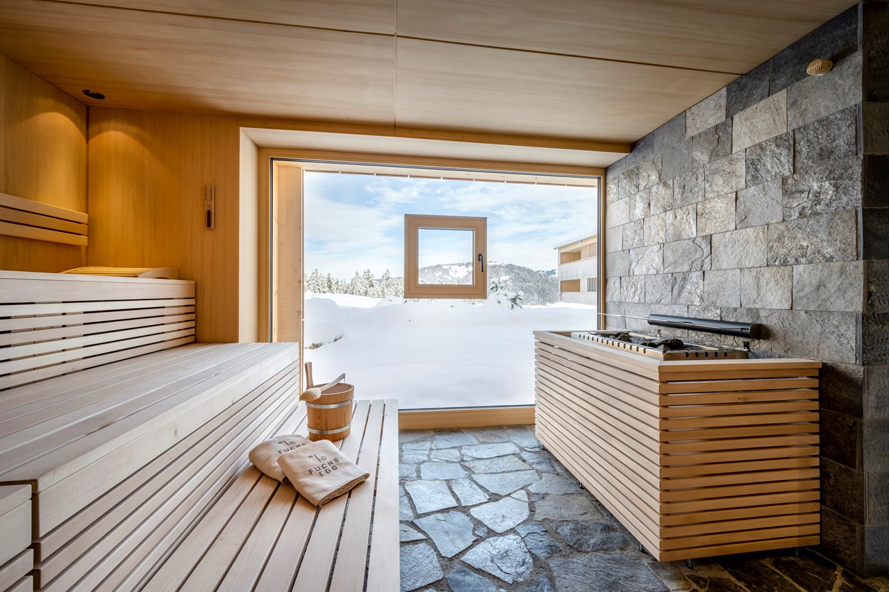 Fuchsegg Eco Lodge Saunen und Bäder im Detail Bio-Zirbensauna und finnische Sauna 