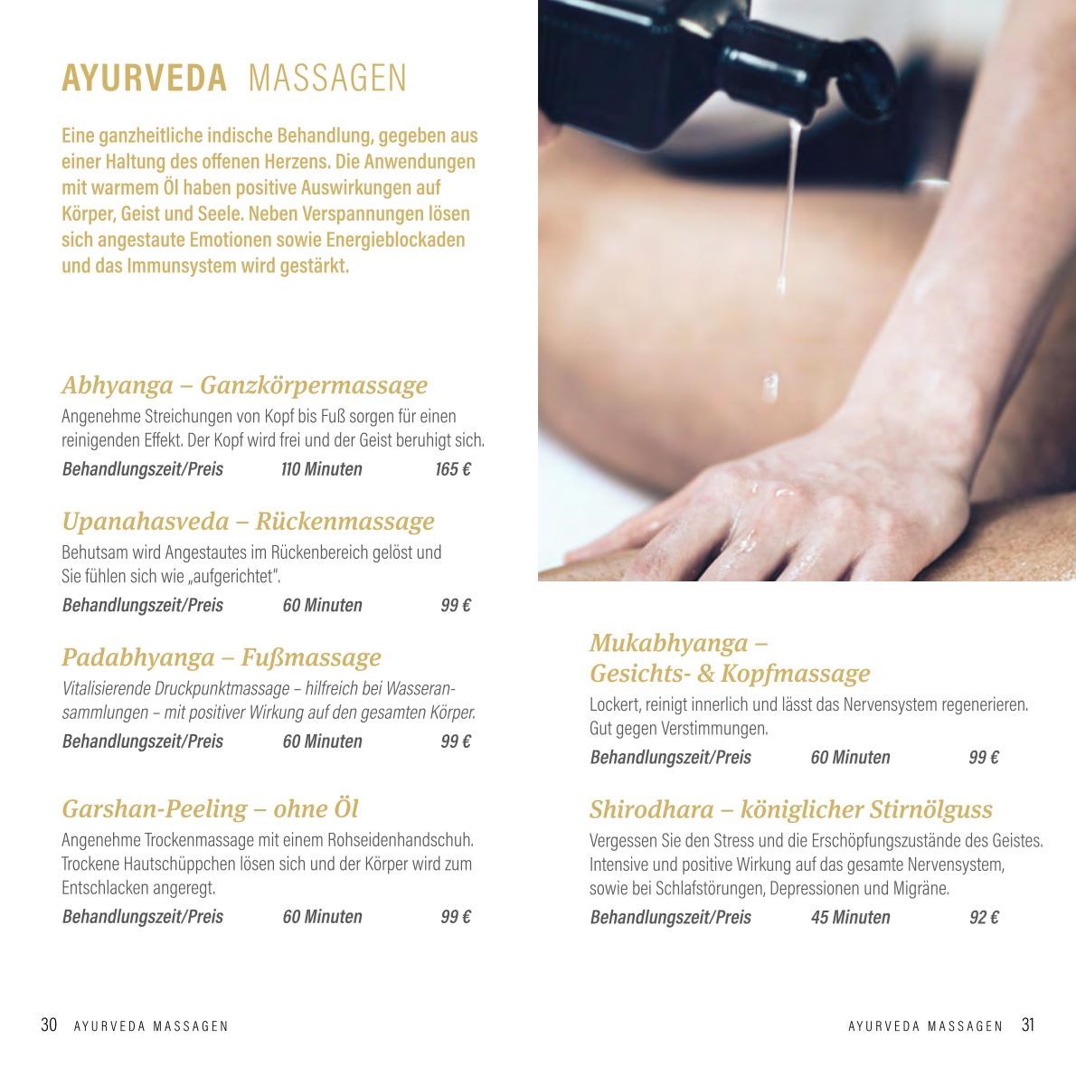Romantik- & Wellnesshotel Deimann Massagen im Detail Ayurveda Massagen