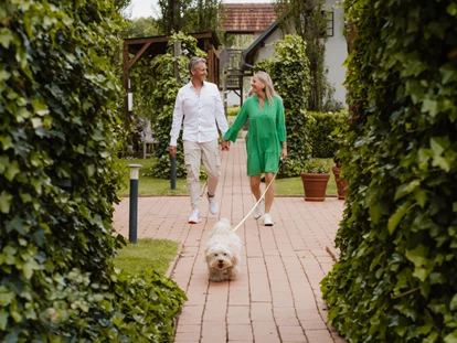 Wellnessurlaub - Restaurant - Stegersbach - Hunde stets Willkommen! Viele kostenfreie Leistungen für Hunde! 
Inklusivleistungen für Hunde
Hundespielplatz mit eingezäuntem Freilaufareal und Agilityelementen
Doggy Pool direkt am Hundespielplatz
Hundedusche direkt am Hundespielplatz, Trinkstation, Verleih von Futter- und Wassernäpfen, Trockentücher und Gassisäckchen stehen kostenfrei im gesamten Areal zur Verfügung, Hunde im eigenen Restaurantbereich erlaubt, Umfassende Gassi- und Wandertipps, Möglichkeit, zwei Hunde mitzubringen, Hundedecke
Hundeliegen im Sommer auf der Poolwiese
 - Das Eisenberg