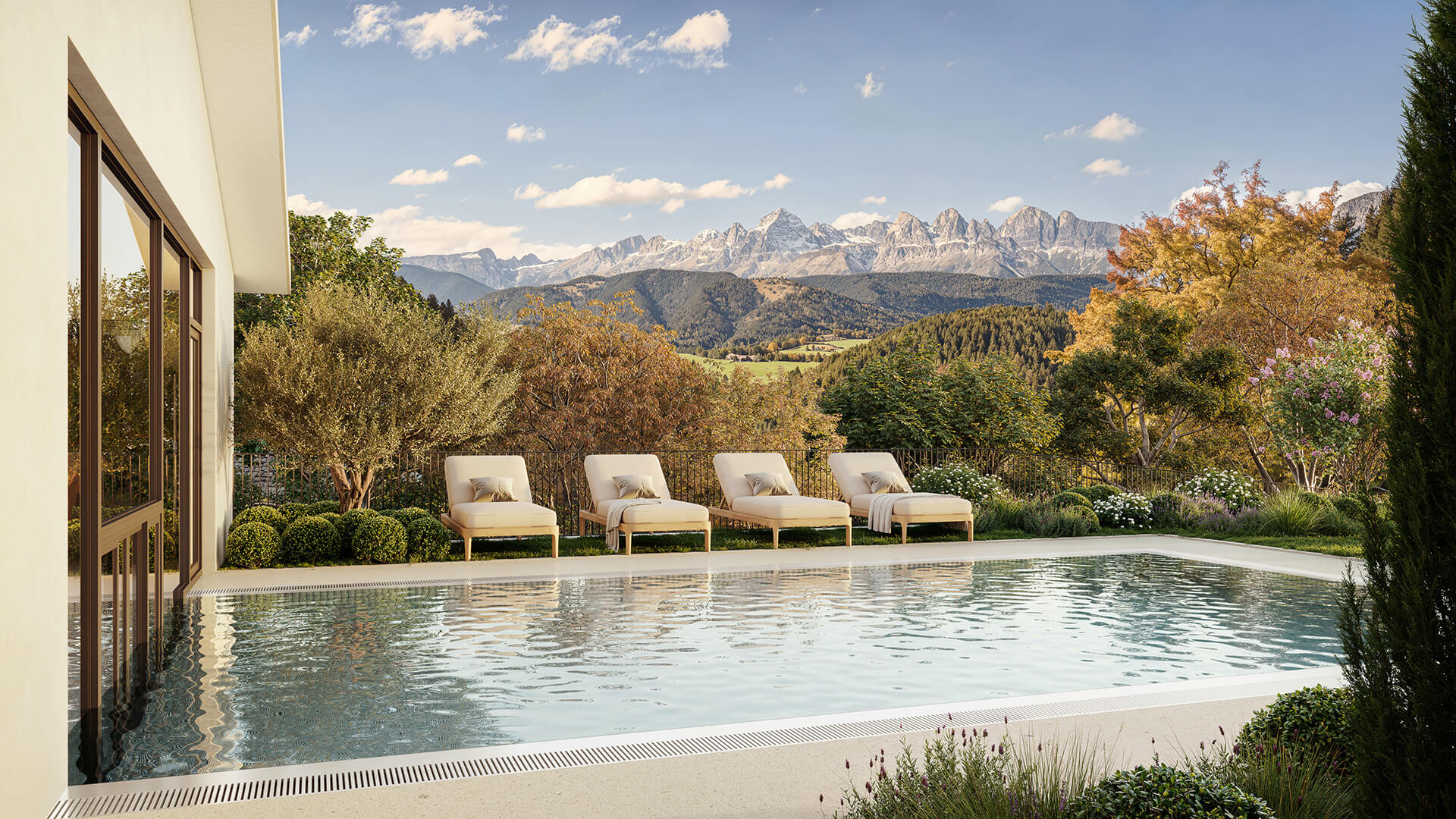 Wellnesshotel: Ganis Resort In- und Outdoor Pool mit Blick auf den Rosengarten - Ganis Resort - Dolomites - Wasser